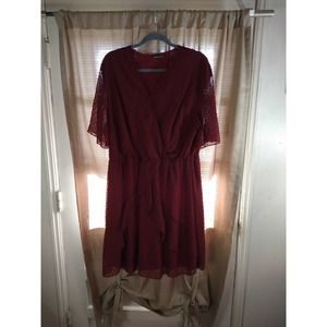 Sheer Red Textured Wrap Dress - Size 14